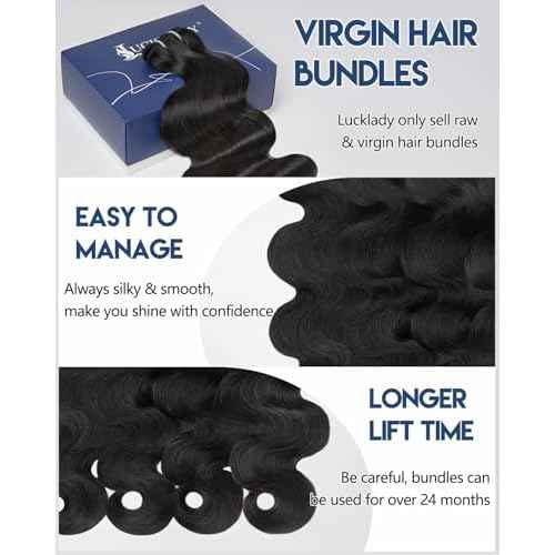 Lucklady 16A Raw Bundles Human Hair Body Wave, 20 Inch Body Wave Bundles Human Hair, Triple Lifespan Virgin Remy hair