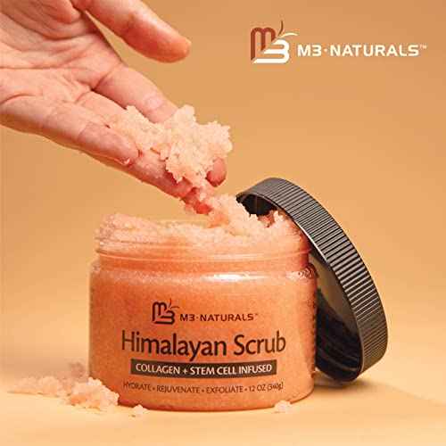 Himalayan Salt Scrub, Face, Foot, and Body Exfoliator with Collagen and Stem Cells Exfoliating Scrub for Toning, Cellulite, and Skin Care by M3 Naturals (Pack of 2)