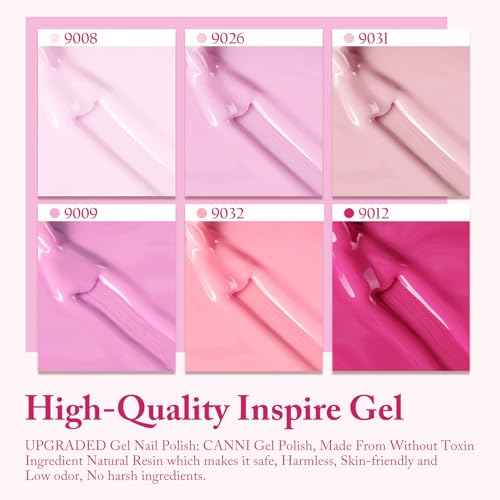 CANNI Pink Gel Nail Polish Set ? 6 Soft Rose & Light Pink Colors, 9ML Each, Soak-Off UV LED Gel for Nail Art Design, DIY or Salon Manicure for Women