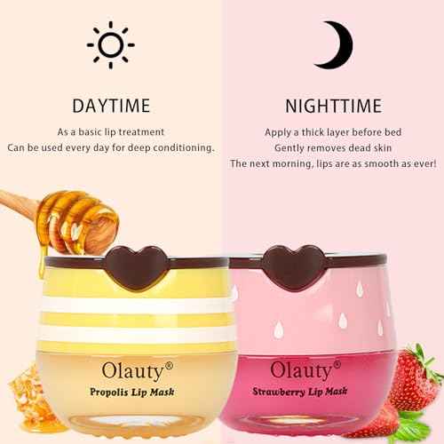 3 PCS Bee Lip Mask Honey Pot Lip Balm,Strawberry Watermelon Lip Mask Overnight Hydrating Dry and Crack Lip Scrubs Exfoliator Propolis Lip Sleeping Mask (Strawberry & Watermelon & Honey)