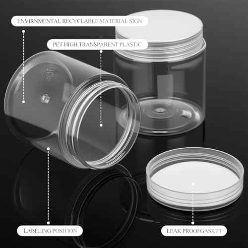 Patelai 16 Pack 10 oz Empty Slime Container Jars with Lids Round Clear Plastic Jars Wide Mouth Refillable Storage Organizer for Slime Making, DIY Crafts, Cosmetic, Home and Kitchen Organizing (Clear)