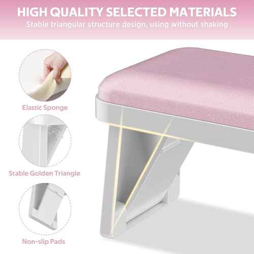 Nail Arm Rest,Foldable Manicure Hand Rest,PU Leather Nail Hand Pillow for Acrylic Nails Cushion,Nail Arm Rest for Nail Tech Manicure Salon Home,Pink