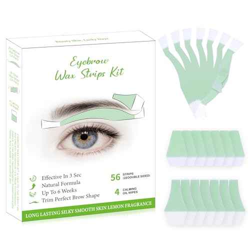 Eyebrow Wax Strips - 56 Eyebrow & Upper Lip Hair Remover with 4 Soothing Wipes | Natural Beeswax Formula | Painless at Home Hair Removal for Women & Sensitive Skin | Lasts 6 Weeks