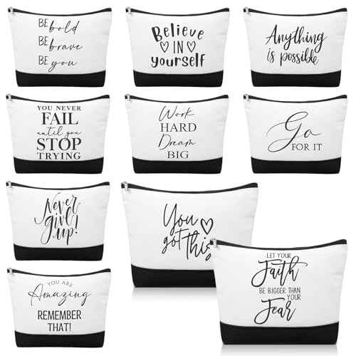 Sanwuta 10pcs Inspirational Make up Bags Bulk Christmas Gifts for Women Cosmetic Bags Cosmetic Pouch with Zipper Thank You Gift for Coworkers Employee (Classic)
