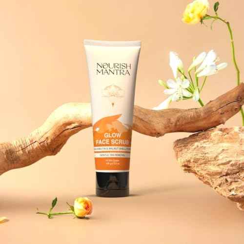 Nourish Mantra Glow Face Scrub | For Tan Removal, Gentle Exfoliation & Improved Skin Tone | Infused with Walnut Shell Powder, Alpha Arbutin, Hyaluronic Acid | All Skin Types | For Men & Women 100 ml