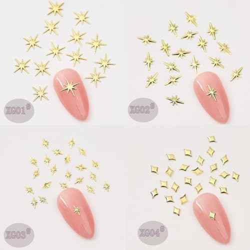 400Pcs Star Nail Charms for Nails Art 3D Gold Silver Star Nail Charms Metallic Studs Rhinestones Stars Nail Jewelry Decorations Manicure Kit Supplies Accessories for Women Acrylic Manicure Salon