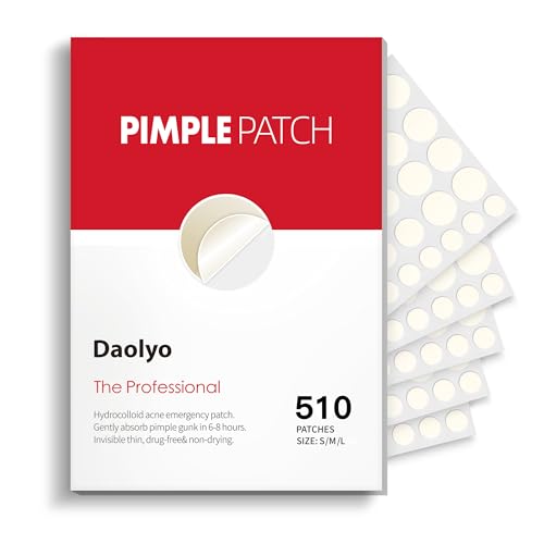 Pimple Patches for Face - 3 Size 510 Counts Hydrocolloid Acne Patches for Covering Zits and Blemishes, Spot Stickers with Salicylic Acid, Tea Tree Oil & Calendula Oil(8mm,10mm,12mm)
