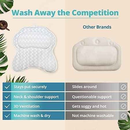 Bath Pillow Bathtub Pillow Back Neck Support Pillow, Spa Cushion for Tub, Relaxing Headrest Bath Pillow, Portable Washable Bathtub Accessories with 3D Air Mesh Thick Soft Bath Pillow (Deluxe)