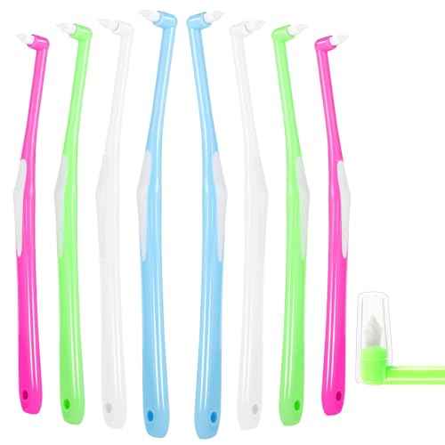 8 Pieces End Tuft Toothbrush with Cover, Soft Interdental Brushes Tapered Brush Braces Toothbrush for Orthodontic Braces Detail Cleaning(Blue/Green/Rose Red/White)