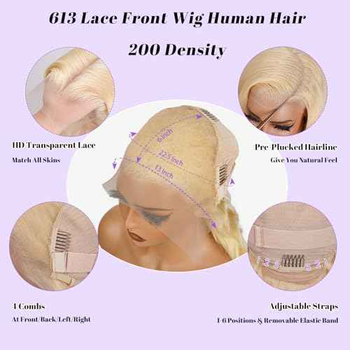 30 Inch 613 13x6 Lace Front Wig Human Hair 200 Density Body Wave Blonde Wig Human Hair 13x6 200 Density Blonde 613 HD Lace Front Wigs Human Hair Pre Plucked with Melted Hairline for Women