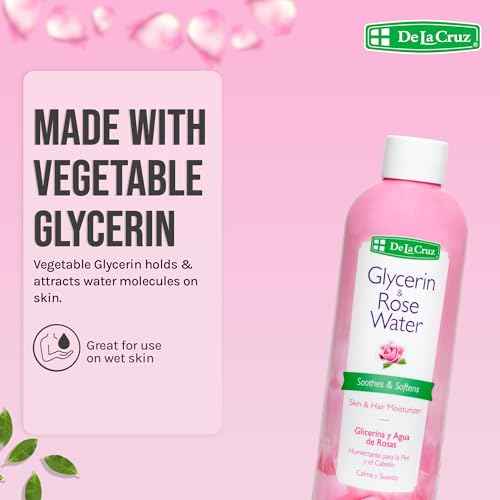 De La Cruz Rose Water and Glycerin for Face - Rosewater Facial Toner and Moisturizer for Skin and Hair 8 fl oz (236 mL) - 12 Bottles