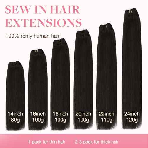 GOO GOO Sew in Hair Extensions Real Human Hair, Weft Hair Extensions Human Hair, 2 Dark Brown 20inch 105g, Weft Bundles Straight Silky Remy Hair