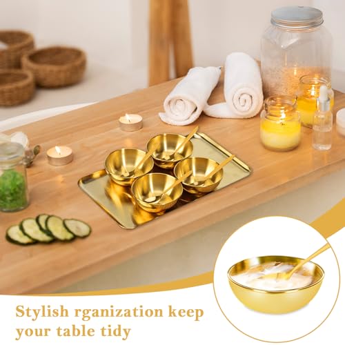 9 Pcs Gold Facial Supplies Large Gold Skincare Tray 4 Stainless Steel Facial Mask Mixing Bowls 4 Esthetician Mixing Spoons Spa Tray Esthetician Bowls for Mask Body Care Bathroom