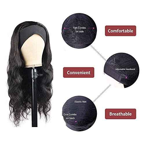 feibin Headband Wig Human Hair Wigs for Black Women Human Hair Headband Wig Body Wave 18 Inch Wear and Go Wigs Glueless Human Hair Wig Machine Made None Lace Front Wig Natural Color 150% Density