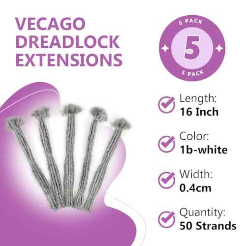 16 inch 50 Strands Loc Extensions Human Hair, 0.4cm Width 100% Human Hair Dreadlock Extensions for Men/Women, Can be Dyed Soft Dreads Extensions,Salt/Pepper