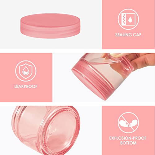 2oz Glass Jars 24 Pack, Hoa Kinh Mini Round Pink Glass Jars with Inner Liners and Pink Lids, Perfect for Storing Lotions, Powders and Ointments.