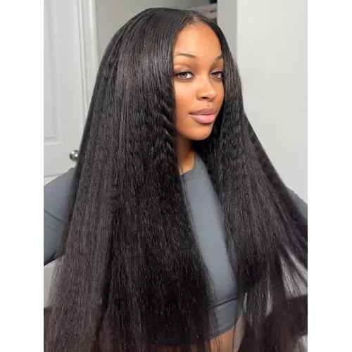 ISEE 3 In 1 Half Wig Kinky Straight Glueless Wigs Human Hair Comfortable Fit No Glue Needed Wear & Go Seamless Clip In Wigs 16 Inch