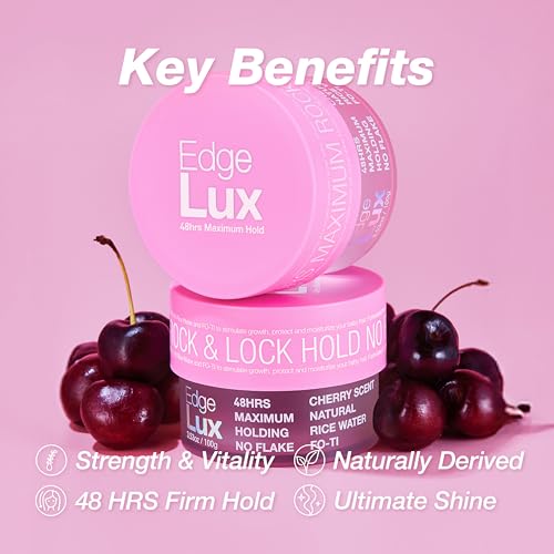 Edge Lux Edge Control Gel with Castor Oil, Keratin, Biotin, and Olive Oil - 48 Hour Maximum Hold, Non-Flaking, Non-Greasy, Scented, Conditioning Styling Gel for All Hair Types