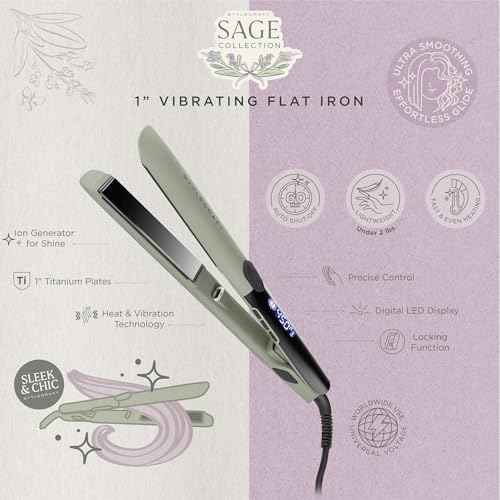 StyleCraft Sage ? Professional Smooth Gliding Vibrating 1¡±-Inch Keratin Sealing Flat Iron with Titanium Plates and LED Display for Silky Smooth Hair