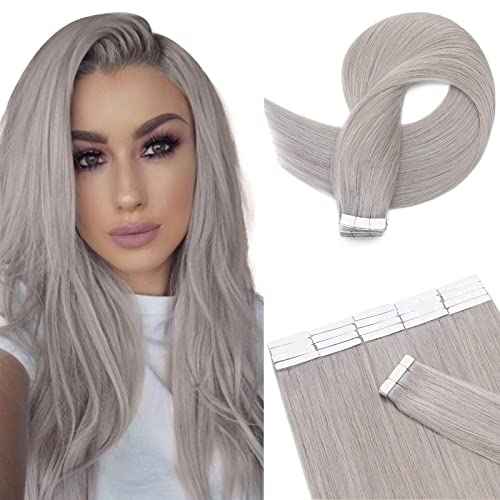 Hairro Tape In Hair Extensions Human Hair Tape Ins Glue In Skin Weft Rooted Tape On Hair Extensions Seamless Invisible Remy Hair Extensions For Women 22 inch 30g 20pcs #GREY