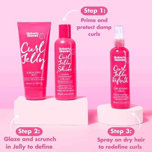 Umberto Giannini Curl Jelly Styling Trio Set - Curl Scrunching Jelly, Curl Jelly Refresh and Curl Jelly Shine Leave In Curl Conditioner, White