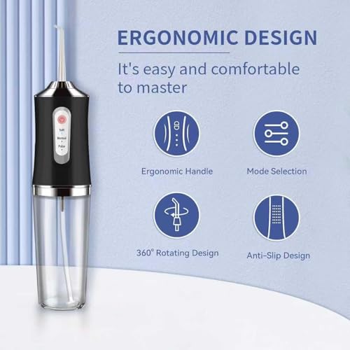 Water-Flosser-Cordless-Teeth-Cleaner MAKJUNS Water Dental Flosser with 3 Modes 4 Jets Rechargeable IPX7 Waterproof for Travel Home Braces(Black)