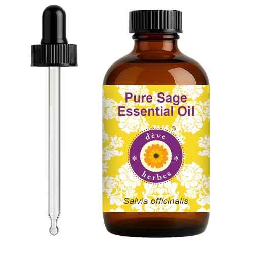 d?ve herbes Sage Essential Oil (Salvia officinalis) with Glass Dropper | Pure | Non-Sticky | Non-Greasy | Lightweight | Men & Women | All Skin Types | Steam Distilled 120ml (4 oz)