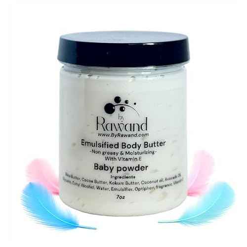 Handmade baby powder Body buttercream with Shea & Cocoa butter based with natural oils & Hyaluronic Acid - non greasy, moisturizing (White (Baby Powder))