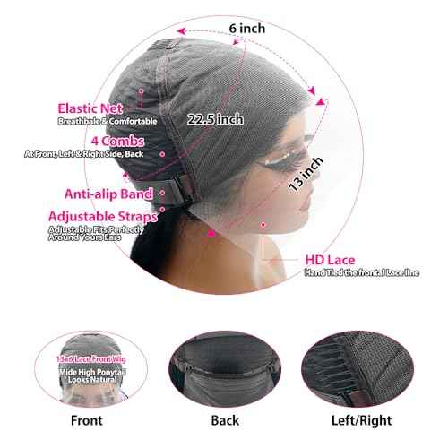 sterly 13x6 Lace Front Wigs Human Hair For Women 250% Density #1 Jet Black Color Full Lace Frontal Wigs Affordable HD Transparent Lace Wigs (16 Inch)