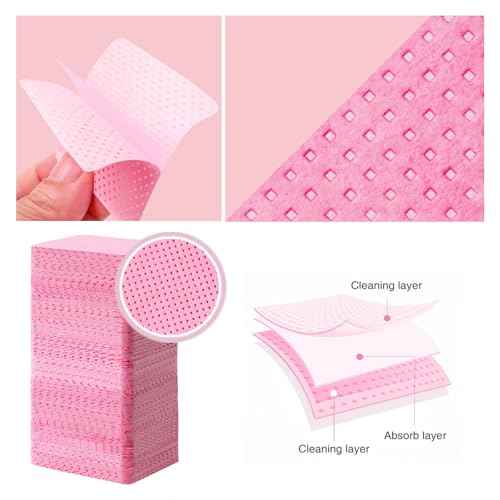 1800Pcs Lint Free Nail Wipes, Pink No Lint Nail Wipes for Gel Nails Lint Free Polish Remover, Wipe Off Eyelash Extension Glue, Nail Cleaning Pad Supplies