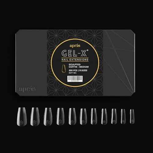 Apr?s Gel-X¢ç Sculpted Coffin Medium Tip Box | 500pc Gel-X Tips, 11 Sizes 00-9, Premium Quality
