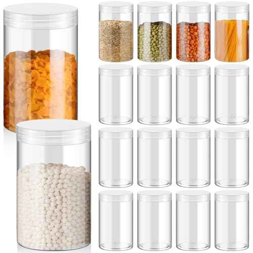 Patelai 16 Pack 10 oz Empty Slime Container Jars with Lids Round Clear Plastic Jars Wide Mouth Refillable Storage Organizer for Slime Making, DIY Crafts, Cosmetic, Home and Kitchen Organizing (Clear)