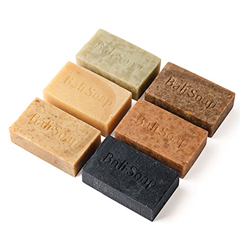 Bali Soap - Orange Collection - Natural Soap Bar Gift Set, Face Soap or Body Soap, 6 pc Variety Soap Pack (Passion Fruit, Sandalwood, Mango, Cinnamon, Plumeria, Bamboo Charcoal) 3.5 Oz each