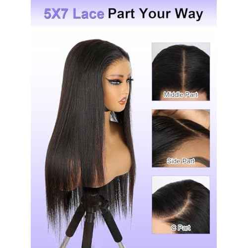 5X7 Wear and Go Glueless Wigs Human Hair Straight Wigs OQ Hair Glueless Wigs Human Hair Pre Cut Lace Front Wigs Human Hair Pre Plucked Beginner Friendly for Women 22Inch