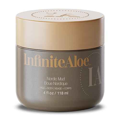 InfiniteAloe Nordic Mud Face Mask Skin Care Treatment, Peat + Charcoal + Aloe Vera + HA Combined, Suitable for All Skin Types - 4oz.