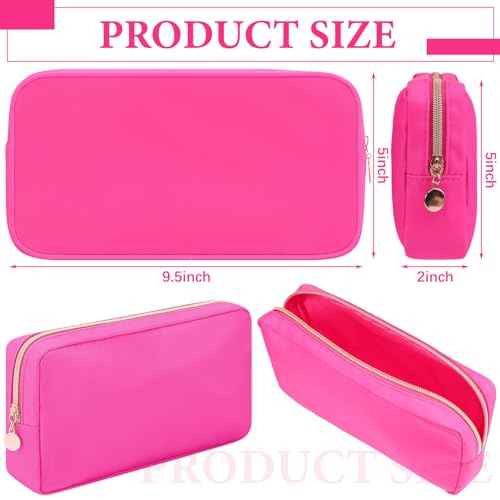 Hushee 4 Pcs Nylon Makeup Bag Preppy Zipper Pouch Waterproof Nylon Toiletry Storage Bag for Women(Small,Hot Pink)