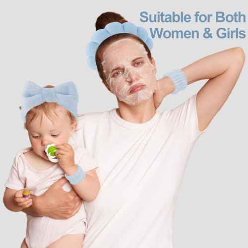 Canitor Spa Headband Wrist Bands Set with Hair Clips Skincare for Washing Face Skin Care Puffy Makeup Preppy Teen Girl Gifts Cute Trendy Stuff Hair Accessories for Women (blue)