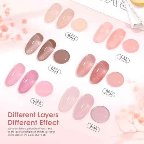CANNI 6 Colors 9 Ml Sheer Jelly Pink Gel Nail Polish Set- Neutral Transparent Pink Colors Gel Polish Kit, Soak Off LED Nail Gel Manicure Kit DIY at Home Salon Gifts