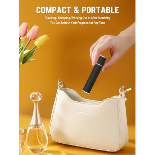 10ML Genuine Leather Atomizer Sprayer for Perfume - Portable Mini Cologne Sprayer for Woman Man - Perfume Travel Refillable Bottle,Travel Essential Fragrance Spray Bottle (Black)