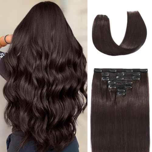 Clip In Hair Extensions Real Human Hair 18Inch 120g 100% Remy Human Hair Extensions Clip Ins Invisible Seamless Straight Human Hair Clip In Extensions 7pcs Double Weft 2#(Black Brown)