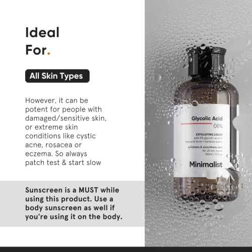 Minimalist 8% Glycolic Acid Exfoliating Toner for Glowing Skin | Multi-Functional Exfoliating Toner with Bamboo Water for Body, Face, Underarms & Scalp | for Women & Men | 5 Fl Oz / 150 ml