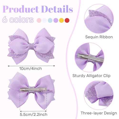 choicbaby 12pcs Hair Bows for Girls Toddler Hair Bows 4" Sequin Ribbon Baby Girl Bows with Alligator Clip Hairpins Accessories for Toddler Baby Girl Kids