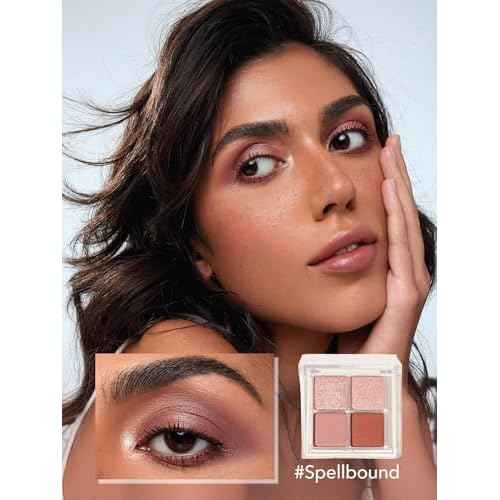 SHEGLAM Cosmic Crystal Eyeshadow Quad 4-Color Matte Glitter Eyeshadow Palette Rose Gold Warm Peach Brown Long Lasting Ultra Pigmented Smooth Blendable Eyeshadow-Quad-Spellbound