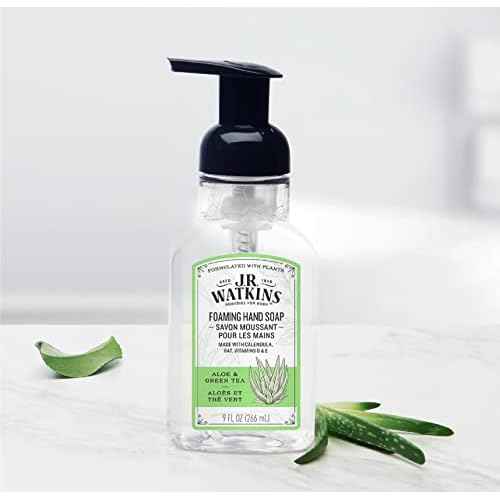J.R. Watkins Foaming Hand Soap with Pump Dispenser, Moisturizing Foam Hand Wash, Alcohol-Free, Cruelty-Free, Aloe & Green Tea, 9 fl oz, 3 Pack