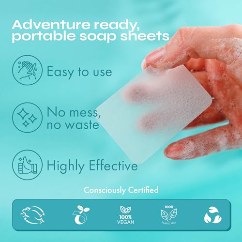 FOMIN - Antibacterial Paper Soap Sheets for Hand Washing - (300 Sheets) Orange, Tea Tree, Lavender Portable Travel Soap Sheets, Dissolvable Camping Mini Soap, Portable Hand Soap Sheets