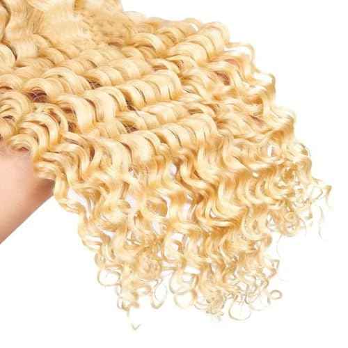 #613 Blonde Human Braiding Hair Deep Wave Bulk 18 18 18 Inch Human Hair Weave 3 Bundle Unprocessed Brazilian Virgin Hair Honey Blonde Deep Curly Braiding Hair Extensions 50 Grams/Bundle
