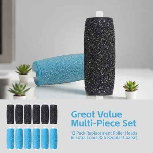 12 Pcs Replacement Rollers Head Refills Compatible with Amope Pedi-Perfect Pro Electric Callus Remover Foot File (6 Extra Coarse & 6 Regular Coarse)