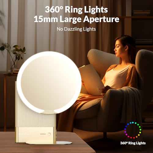 EASEHOLD Smart Vanity Makeup Mirror with Hi-Fi Bluetooth Speaker, 10000mAh Rechargeable Battery, 3 Color Lighting, 360¡Æ Ring Lights, 11-inch Large Cosmetic Mirror, Skin Test APP, Ideal Gifts Choice