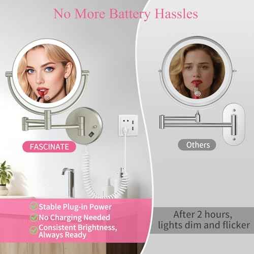 Wall Mounted Makeup Mirror with Lights, 30X/1X Double-Sided Magnifying, Plug-in Lighted Vanity Mirror with 3 Color Modes, Dimmable Brightness, 360¡Æ Swivel Extendable Arm for Bathroom & Grooming