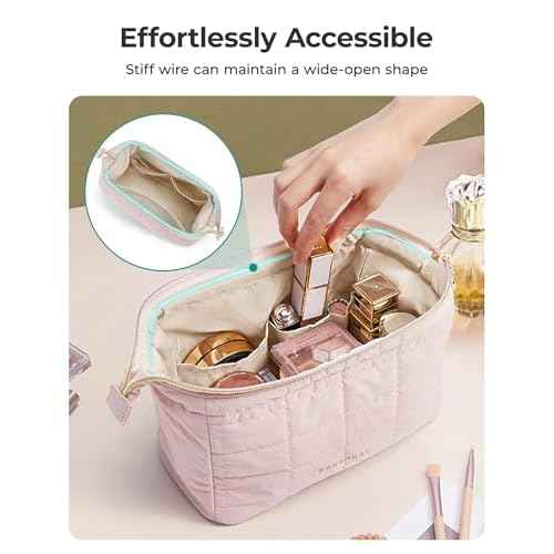 BAGSMART Makeup Bag Travel Cosmetic Bag, Puffy Padded Make Up Bags for Women Makeup Organizer Case, Wide-open Pouch Purse Travel Essentials Toiletries Accessories Brushes, Mossy Green